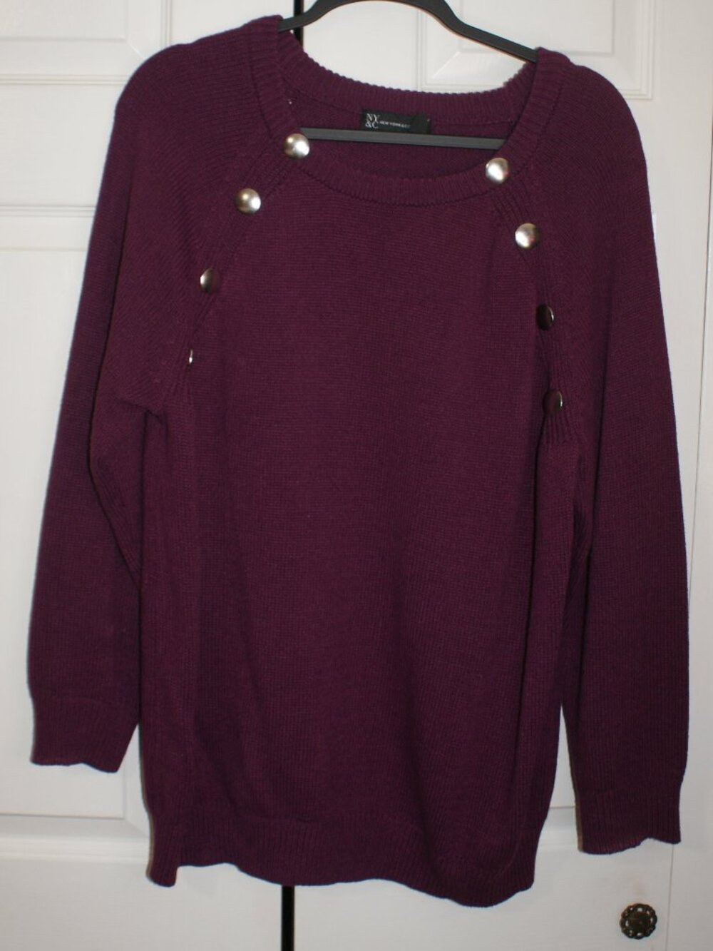 New York and Company Button Accent Plum Purple Sweater - Size XL  Brand New